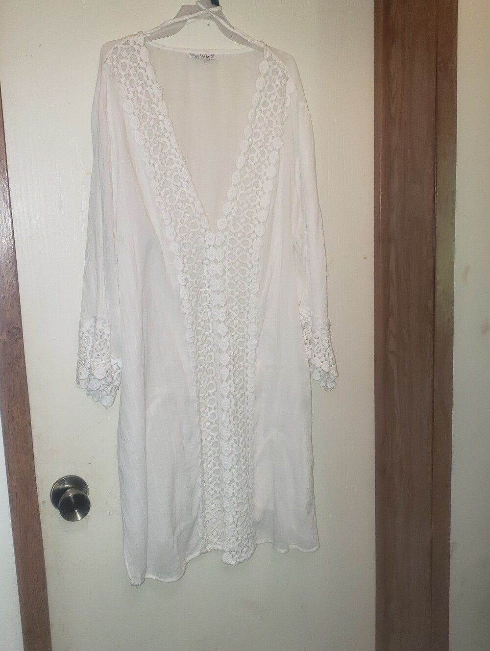Lightweight White Sheer Duster with Lace Trim